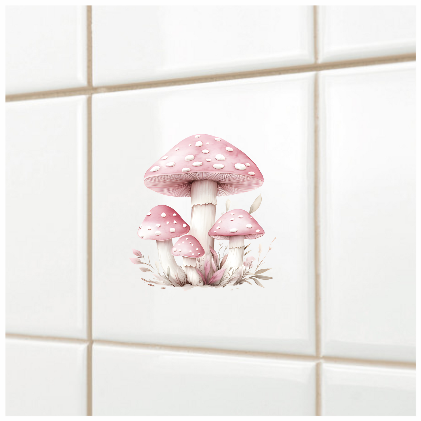 Pink Mushrooms Growing Forest Ground Vinyl Sticker Decal