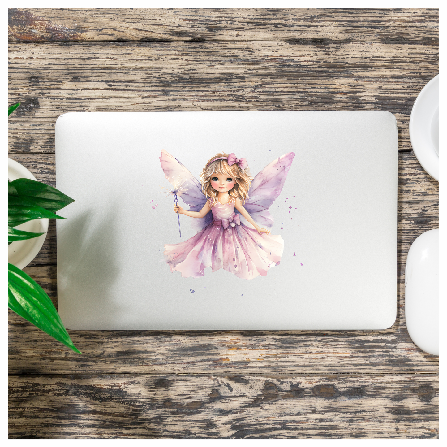 Fairy Girl Pink Dress Wings Vinyl Sticker Decal