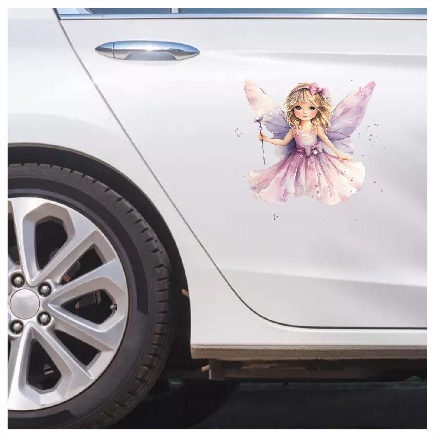 Fairy Girl Pink Dress Wings Vinyl Sticker Decal