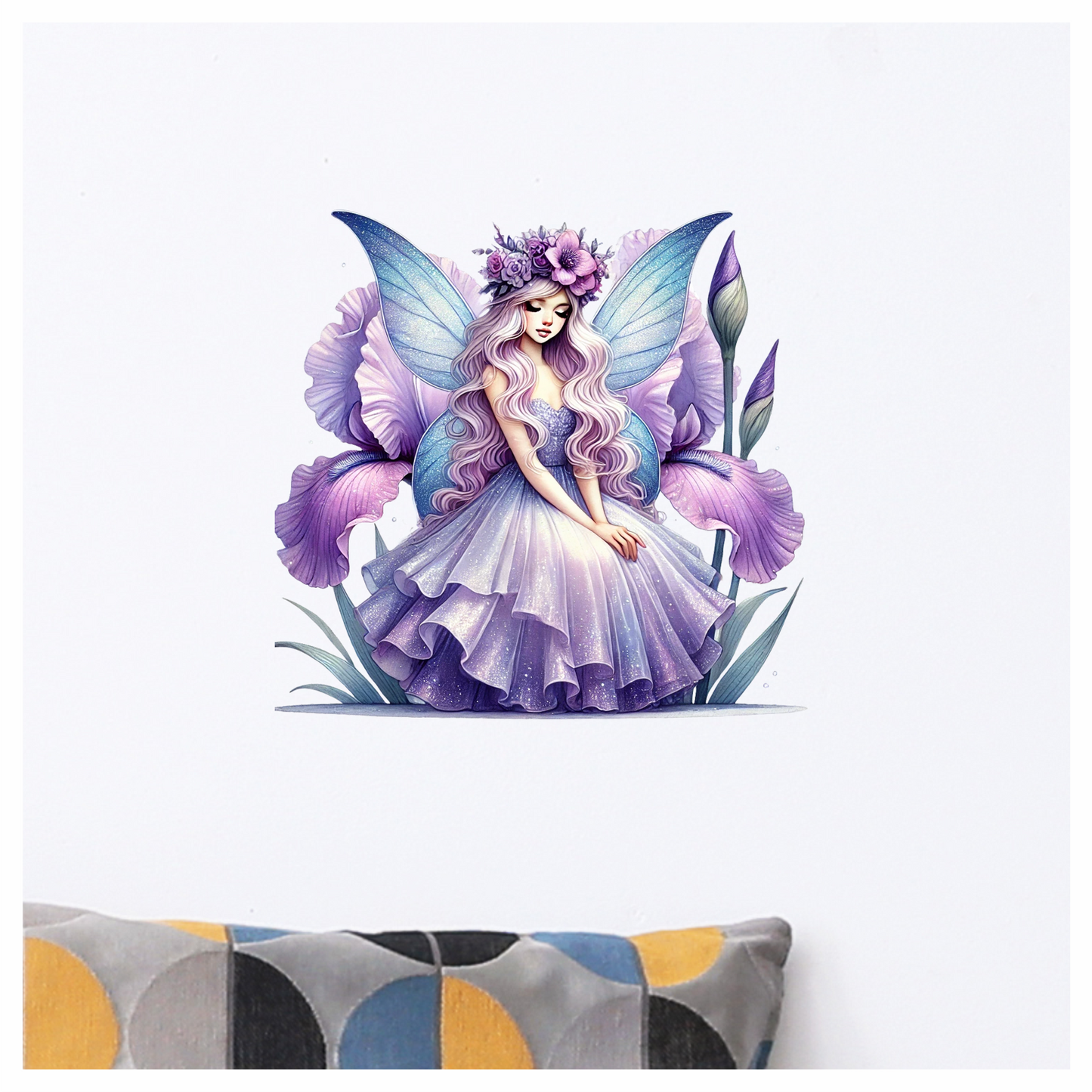 Fairy Purple Wings Flowers Dress Vinyl Sticker Decal