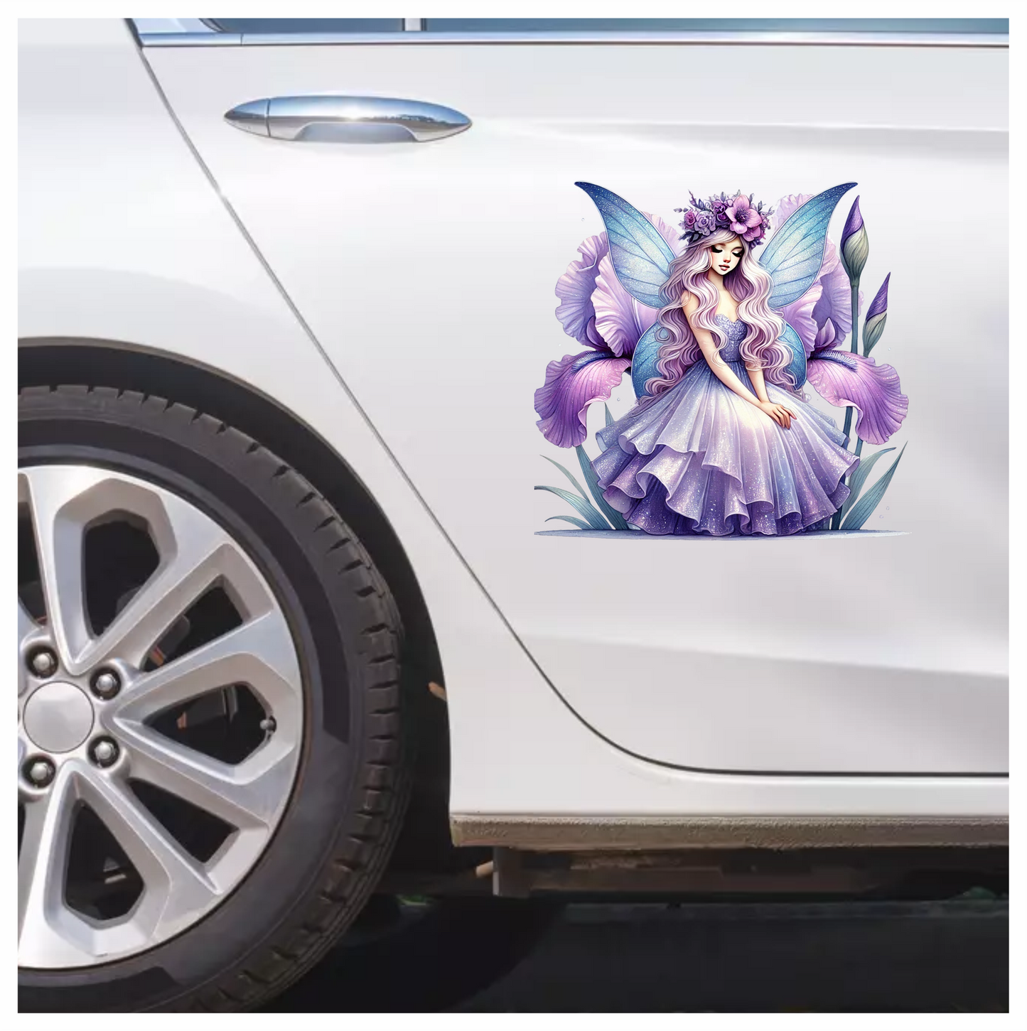 Fairy Purple Wings Flowers Dress Vinyl Sticker Decal