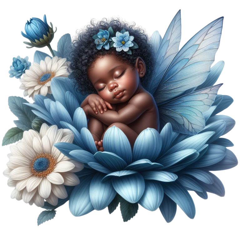 Baby Sleeping Blue Flower Fairy Vinyl Sticker Decal