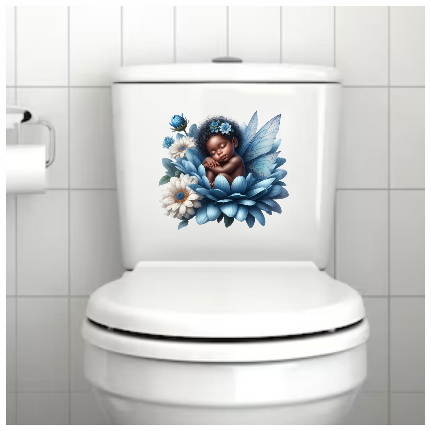 Baby Sleeping Blue Flower Fairy Vinyl Sticker Decal