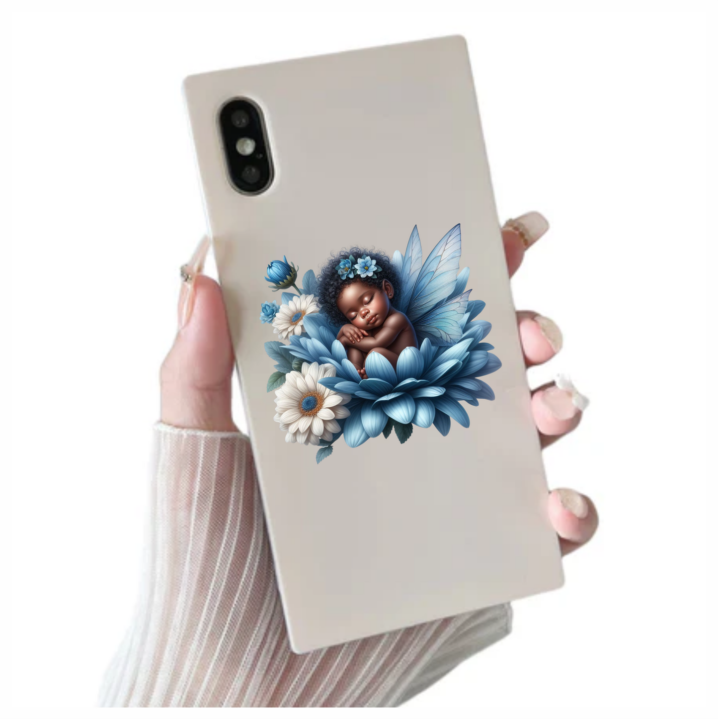Baby Sleeping Blue Flower Fairy Vinyl Sticker Decal
