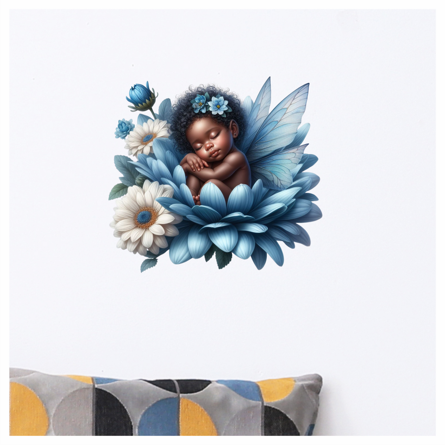 Baby Sleeping Blue Flower Fairy Vinyl Sticker Decal