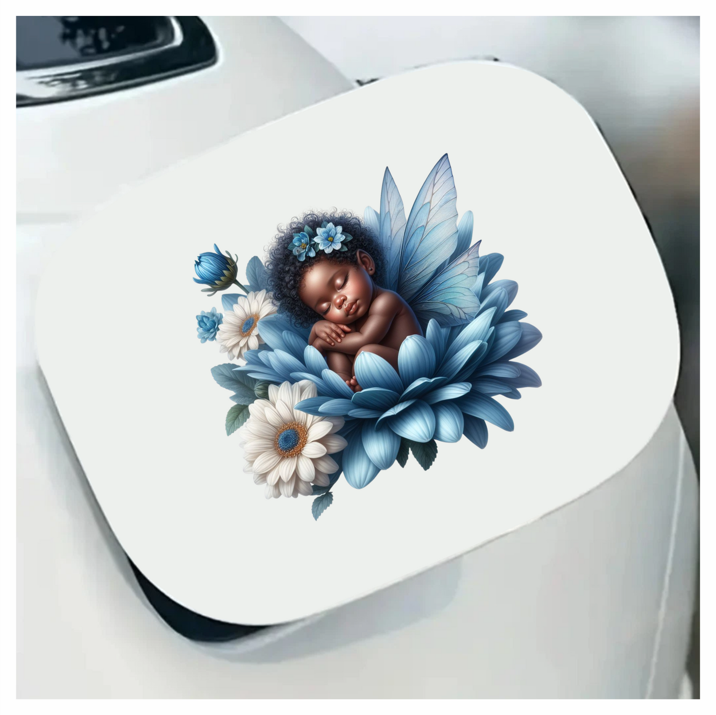 Baby Sleeping Blue Flower Fairy Vinyl Sticker Decal