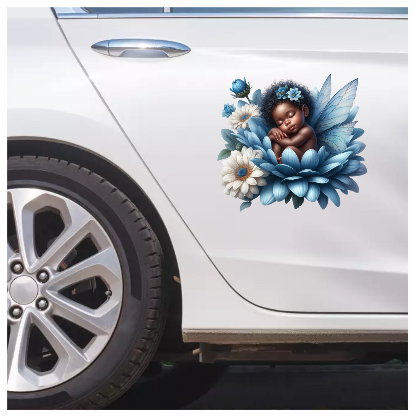 Baby Sleeping Blue Flower Fairy Vinyl Sticker Decal
