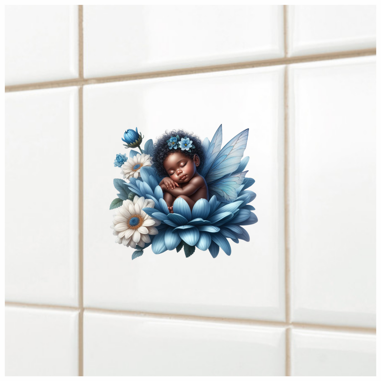Baby Sleeping Blue Flower Fairy Vinyl Sticker Decal