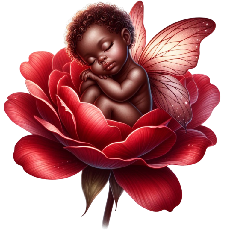 Baby Sleeping Red Flower Fairy Wings Vinyl Sticker Decal