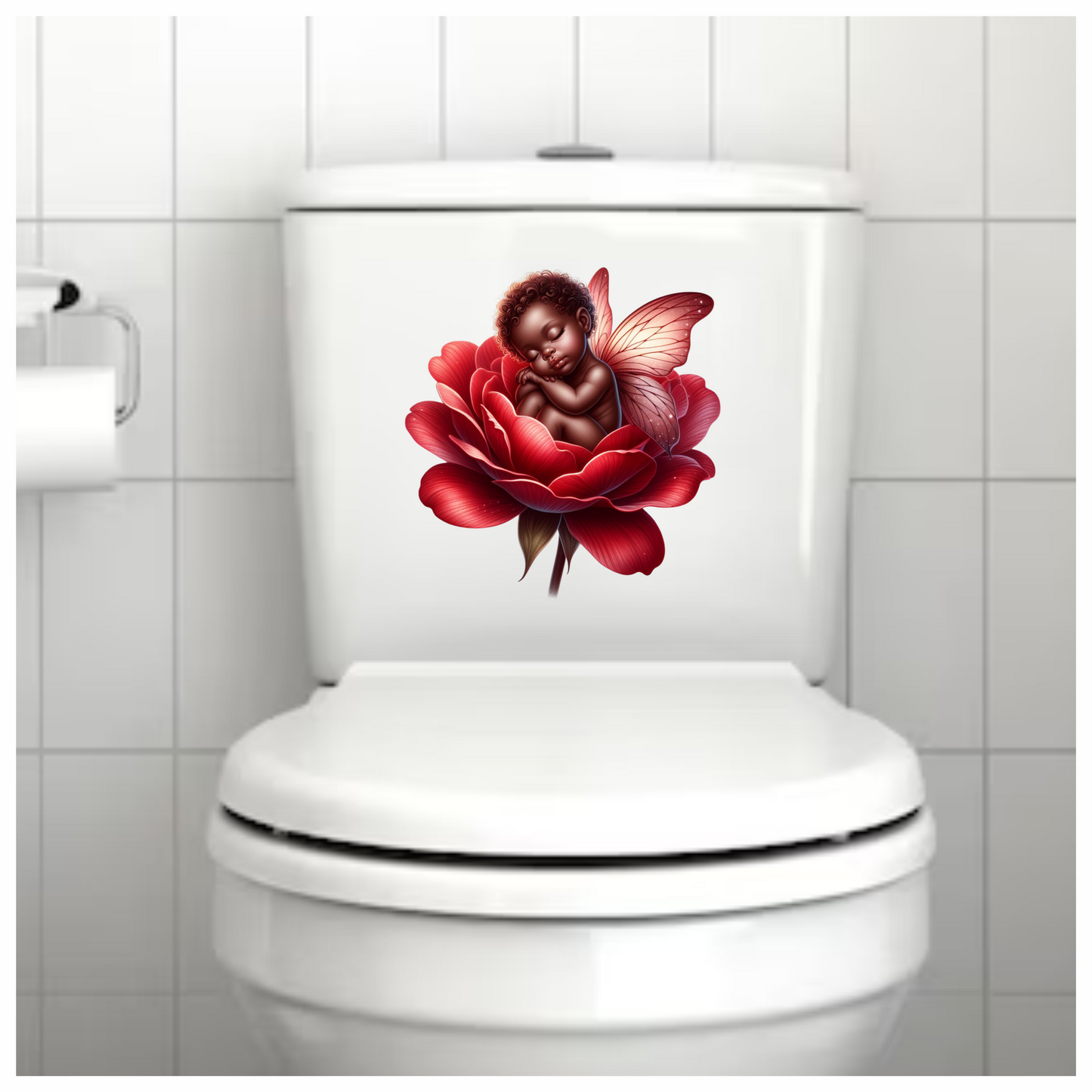 Baby Sleeping Red Flower Fairy Wings Vinyl Sticker Decal