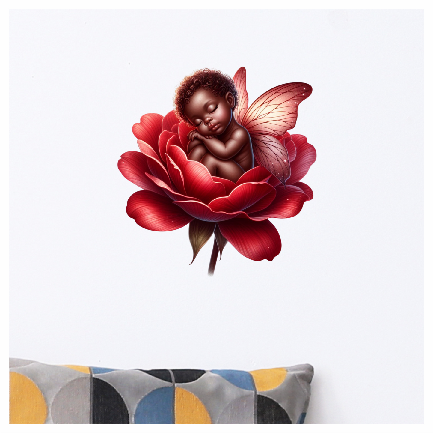 Baby Sleeping Red Flower Fairy Wings Vinyl Sticker Decal