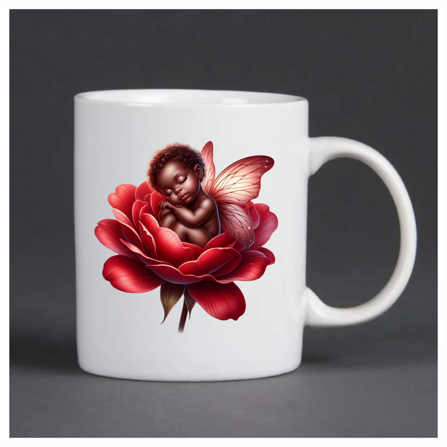 Baby Sleeping Red Flower Fairy Wings Vinyl Sticker Decal