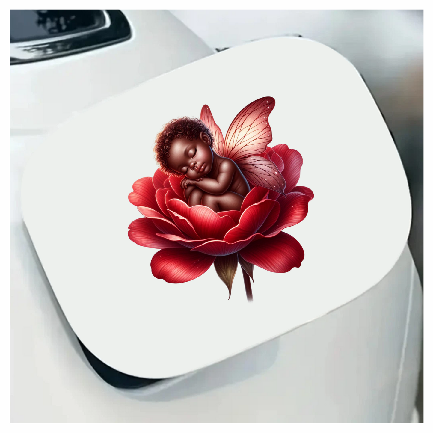 Baby Sleeping Red Flower Fairy Wings Vinyl Sticker Decal
