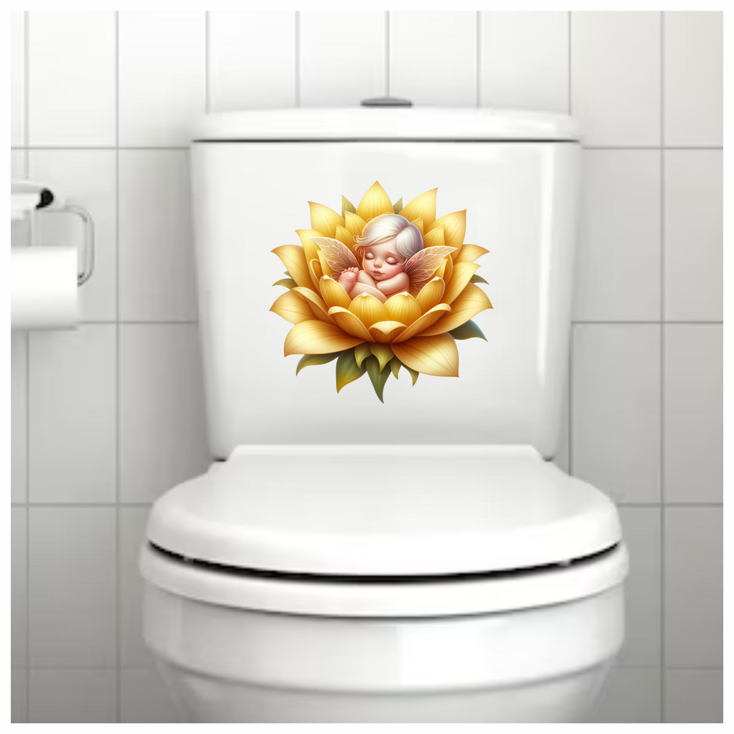 Baby Fairy Sleeping Yellow Flower Vinyl Sticker Decal