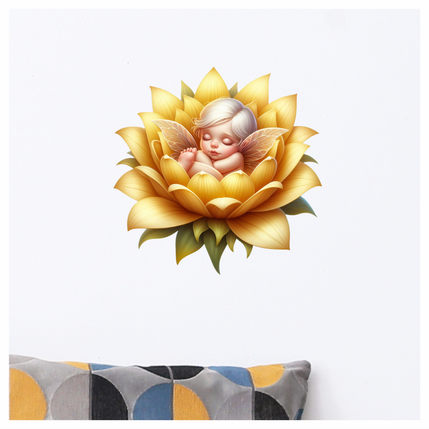 Baby Fairy Sleeping Yellow Flower Vinyl Sticker Decal