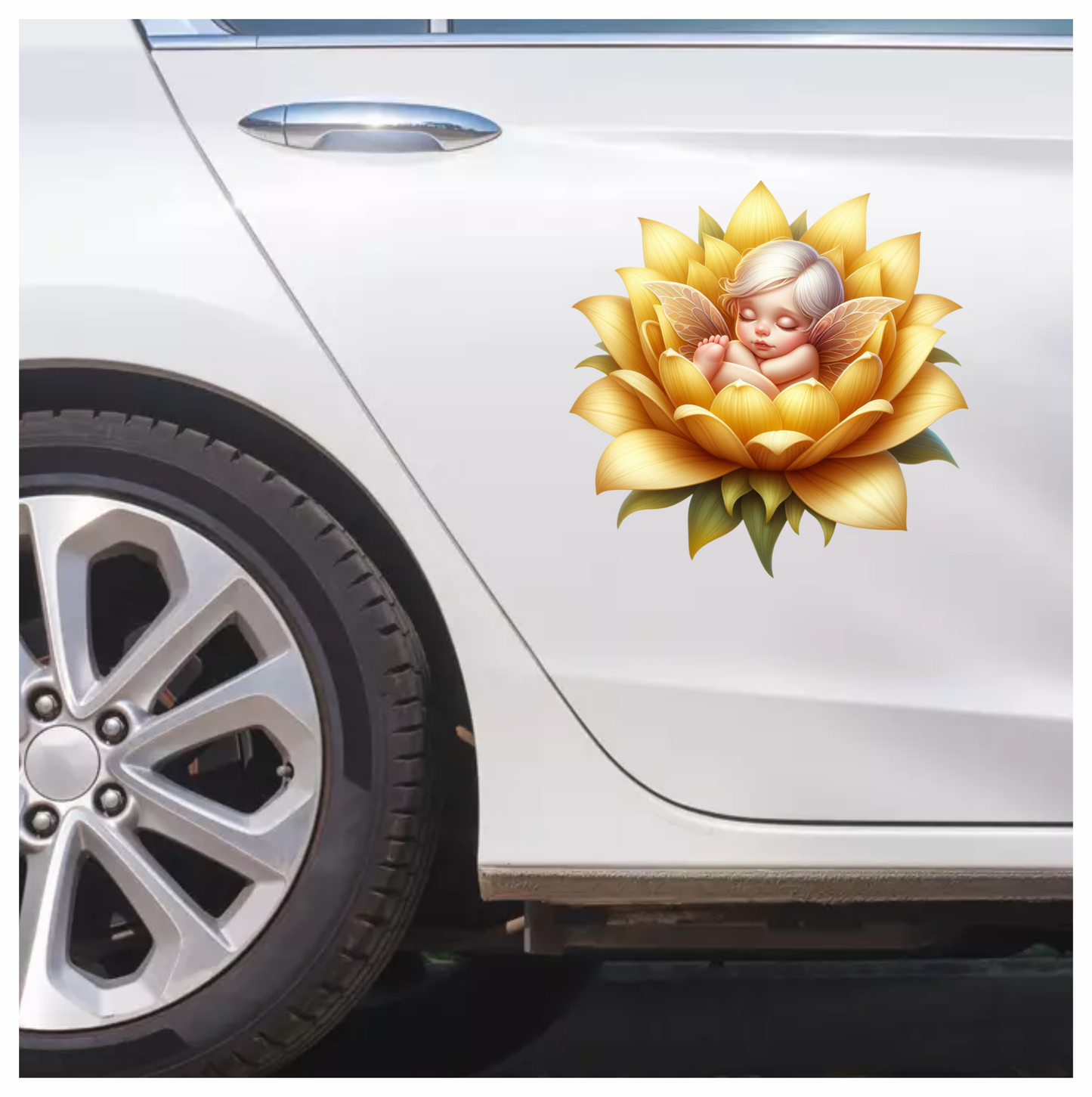Baby Fairy Sleeping Yellow Flower Vinyl Sticker Decal