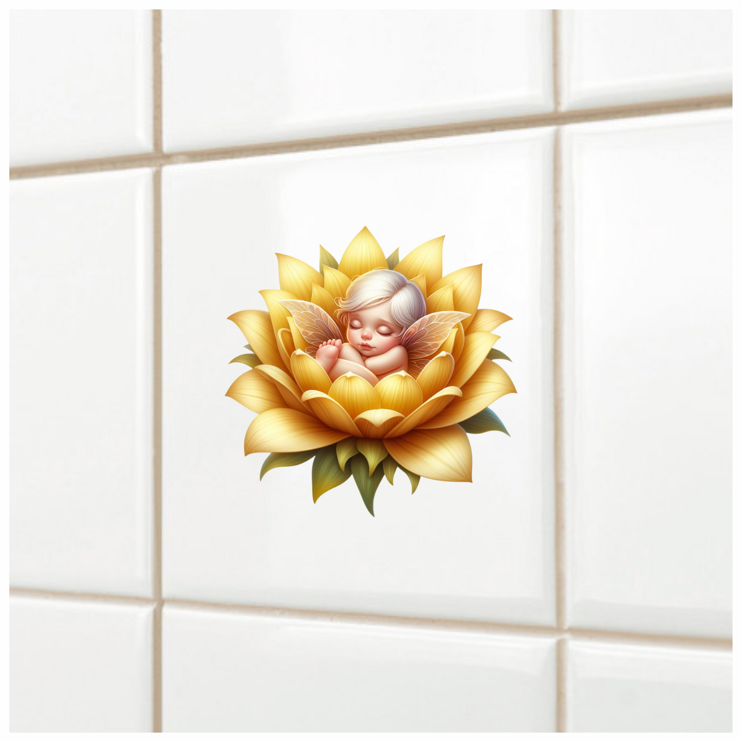 Baby Fairy Sleeping Yellow Flower Vinyl Sticker Decal