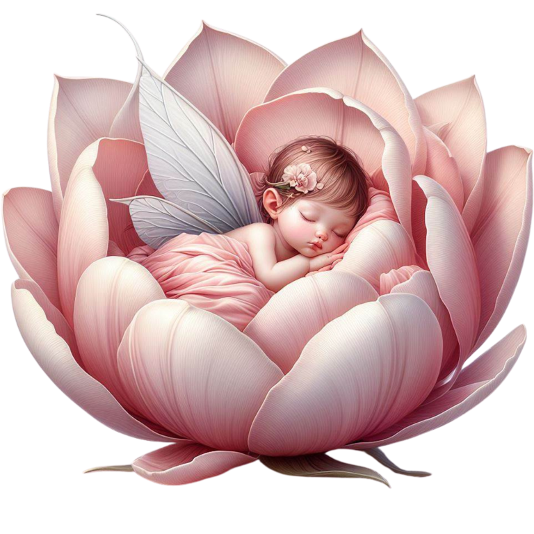 Baby Fairy Sleeping Pink Flower Vinyl Sticker Decal