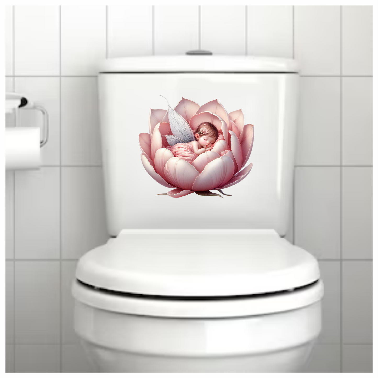 Baby Fairy Sleeping Pink Flower Vinyl Sticker Decal