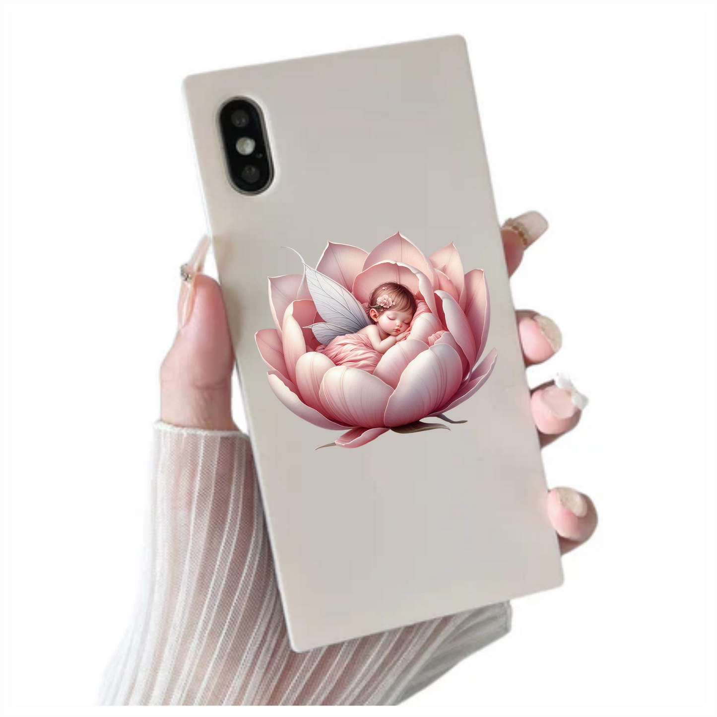 Baby Fairy Sleeping Pink Flower Vinyl Sticker Decal
