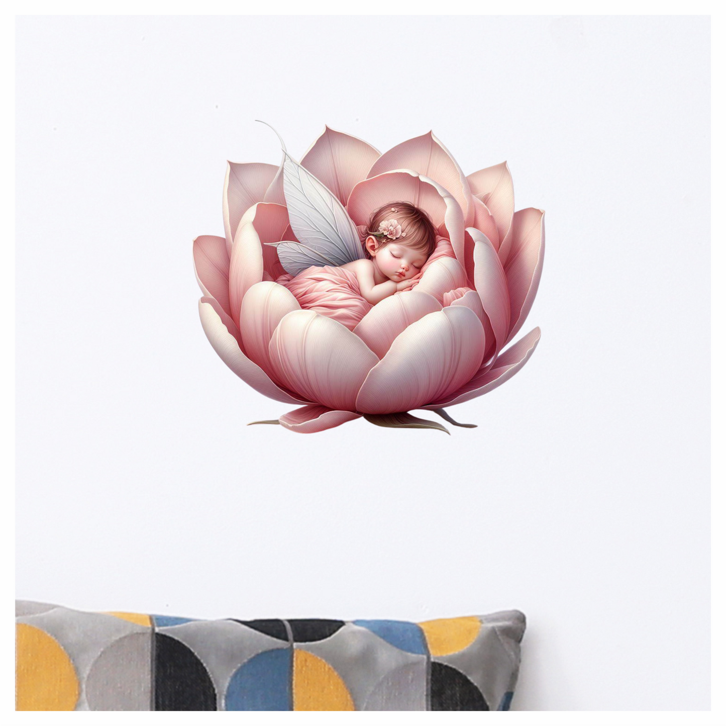 Baby Fairy Sleeping Pink Flower Vinyl Sticker Decal