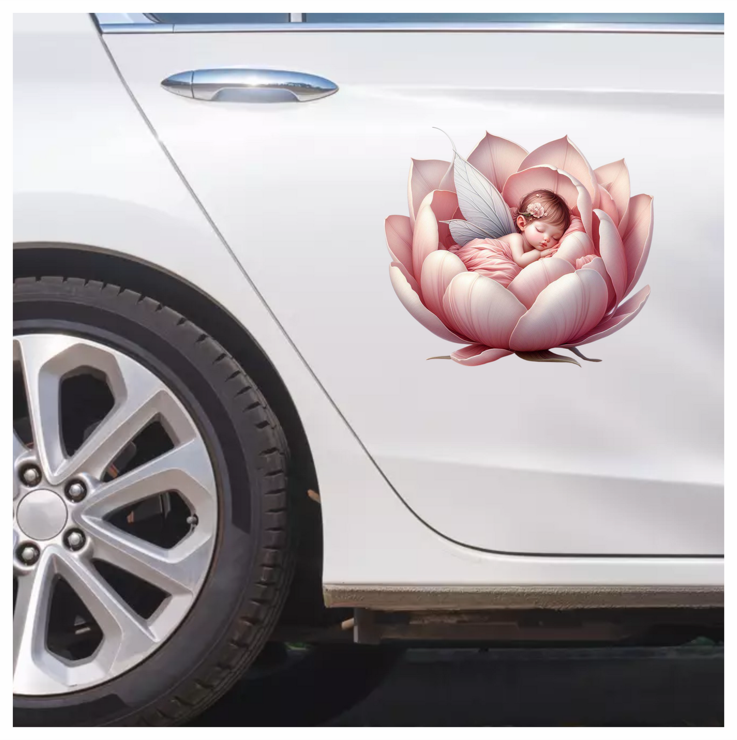 Baby Fairy Sleeping Pink Flower Vinyl Sticker Decal