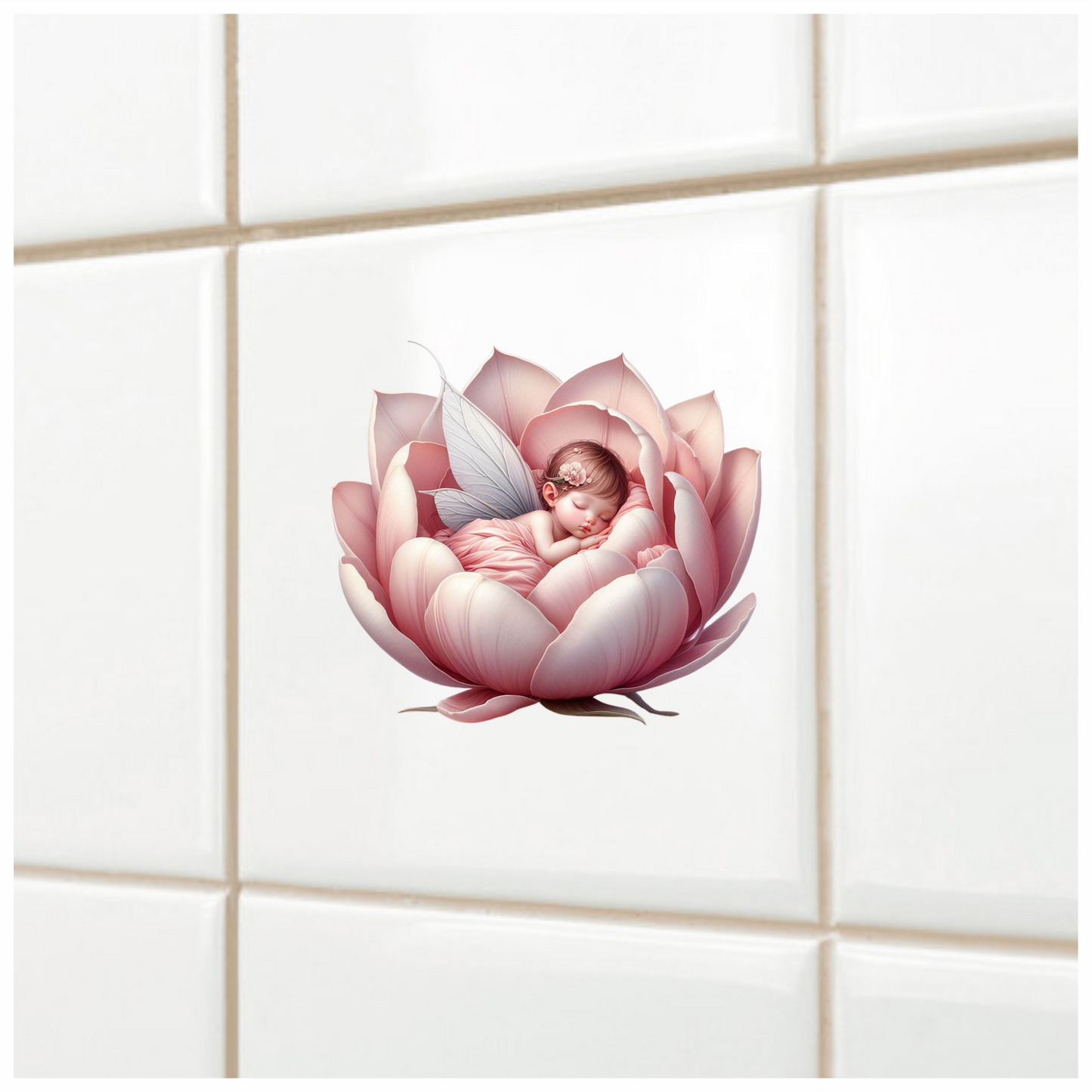 Baby Fairy Sleeping Pink Flower Vinyl Sticker Decal