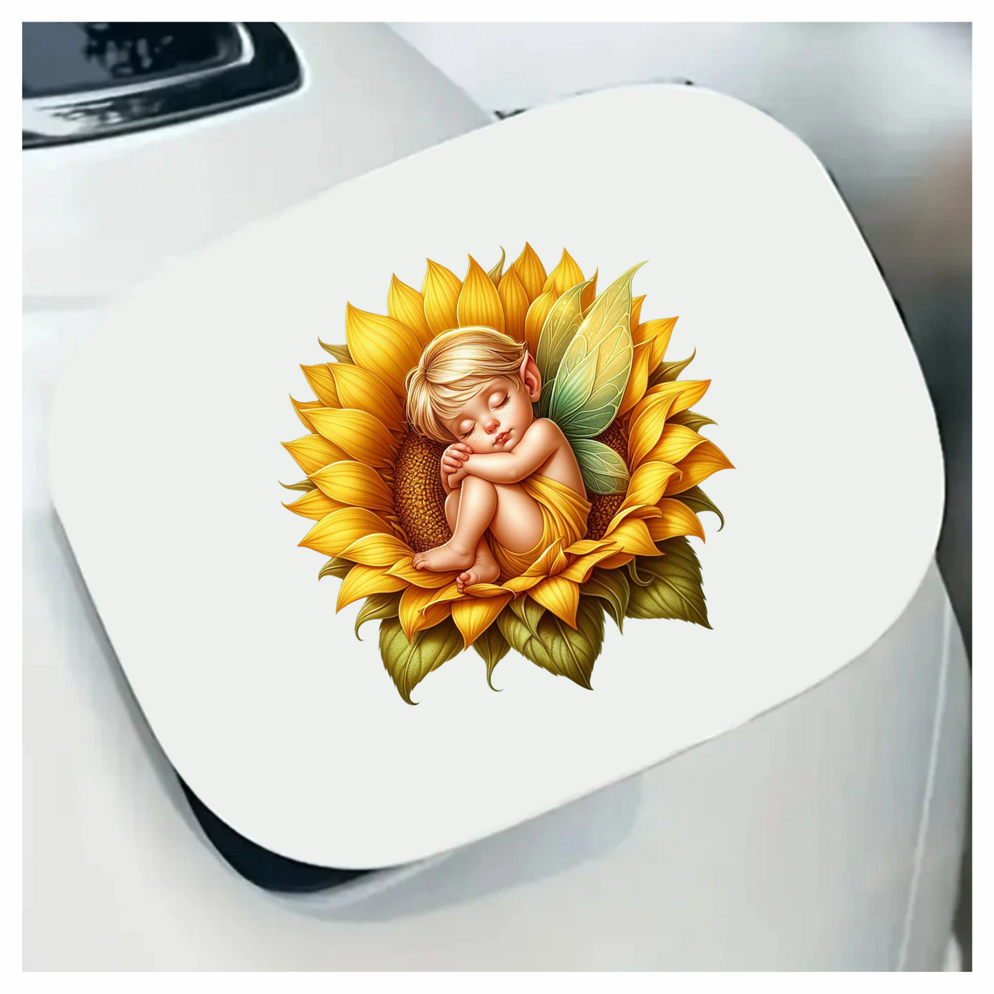 Yellow Fairy Baby Sleeping Sunflower Vinyl Sticker Decal