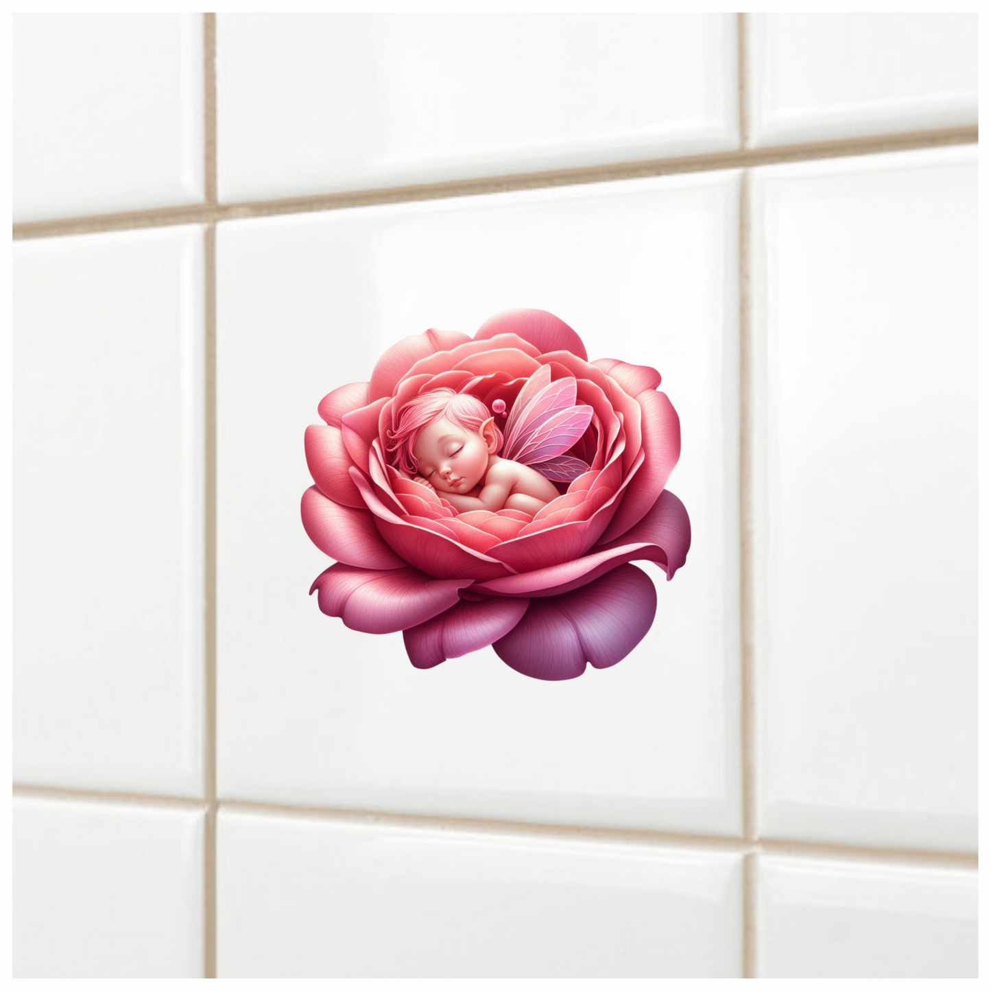 Pink Fairy Baby Sleeping Flower Vinyl Sticker Decal