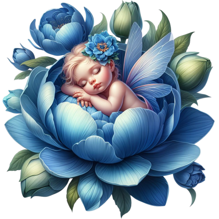 Baby Sleeping Blue Flower Fairy Wings Vinyl Sticker Decal