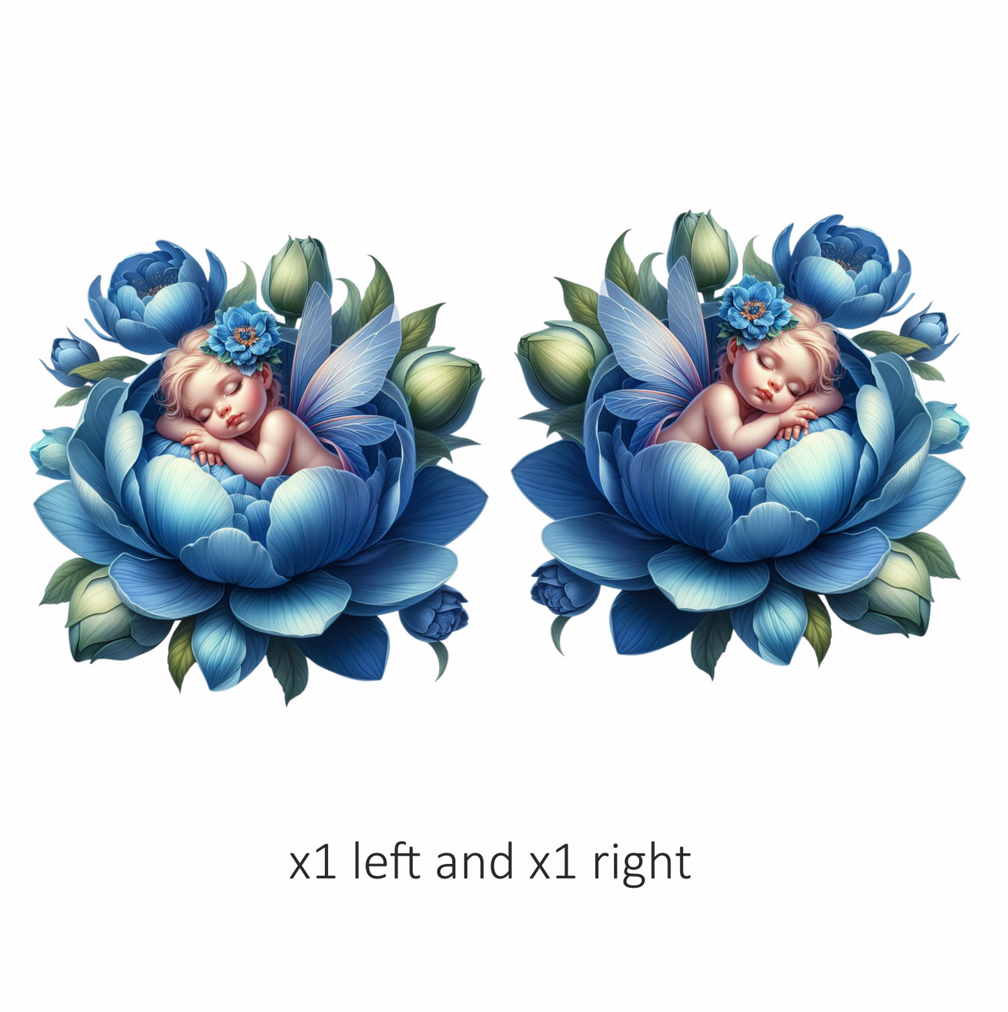 Baby Sleeping Blue Flower Fairy Wings Vinyl Sticker Decal