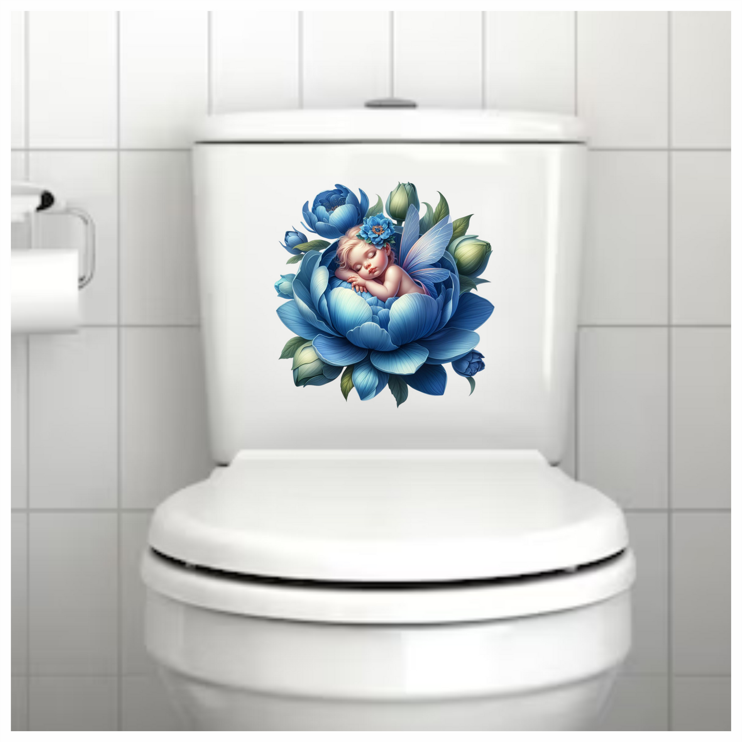 Baby Sleeping Blue Flower Fairy Wings Vinyl Sticker Decal