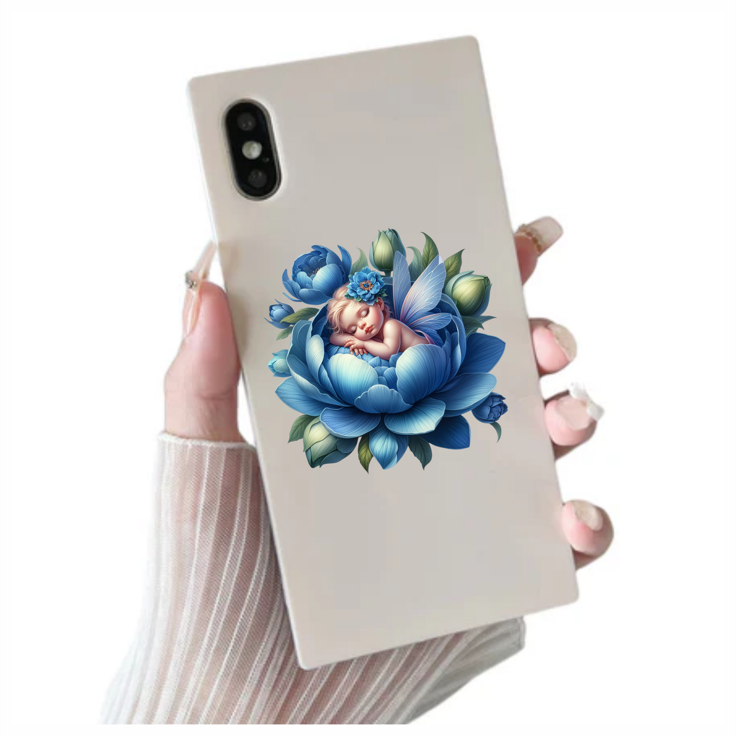 Baby Sleeping Blue Flower Fairy Wings Vinyl Sticker Decal