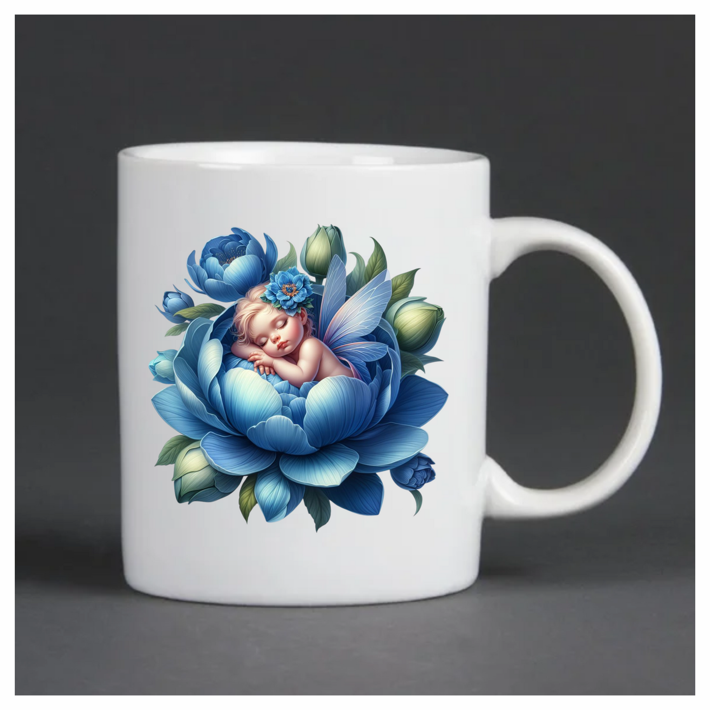 Baby Sleeping Blue Flower Fairy Wings Vinyl Sticker Decal
