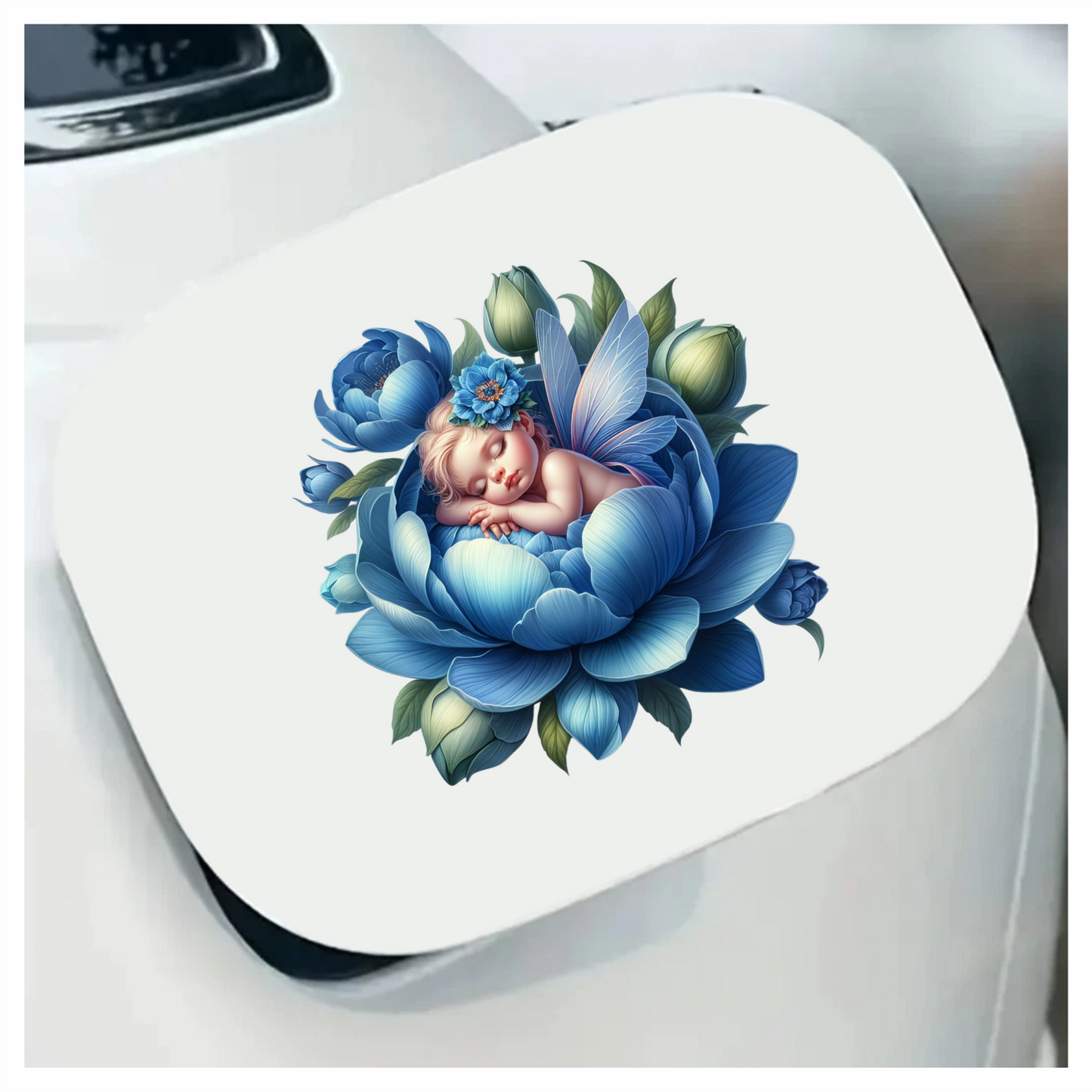 Baby Sleeping Blue Flower Fairy Wings Vinyl Sticker Decal