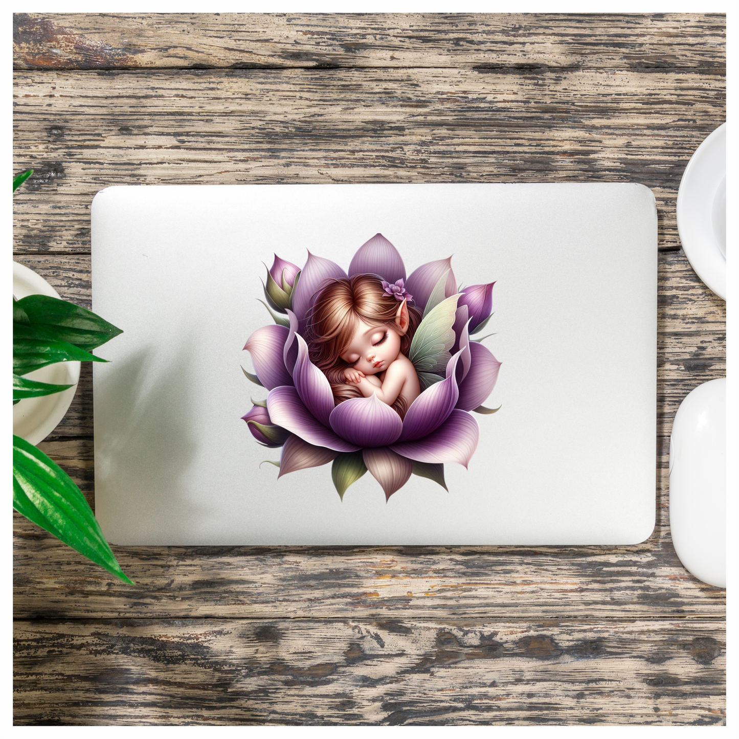 Sleeping Fairy Purple Flower Petals Vinyl Sticker Decal