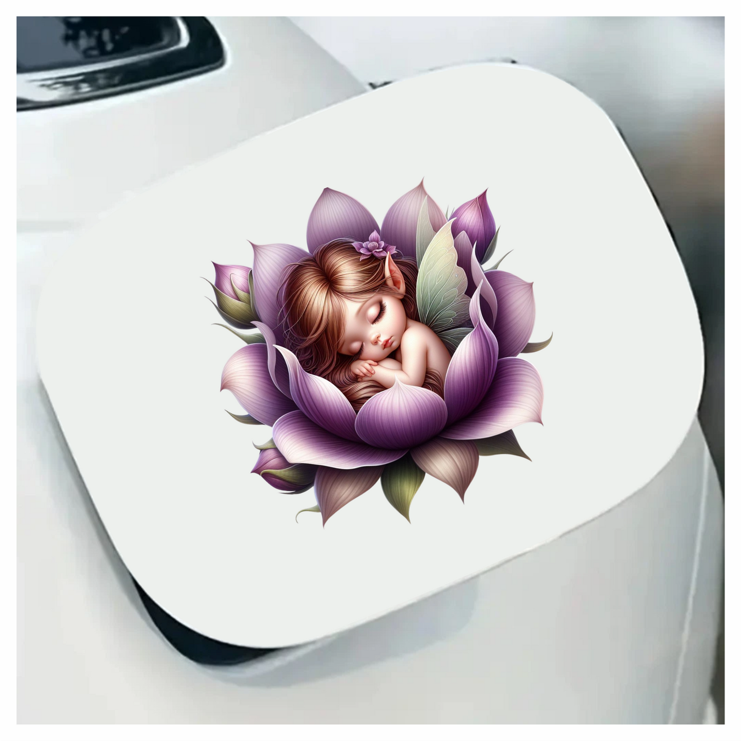 Sleeping Fairy Purple Flower Petals Vinyl Sticker Decal