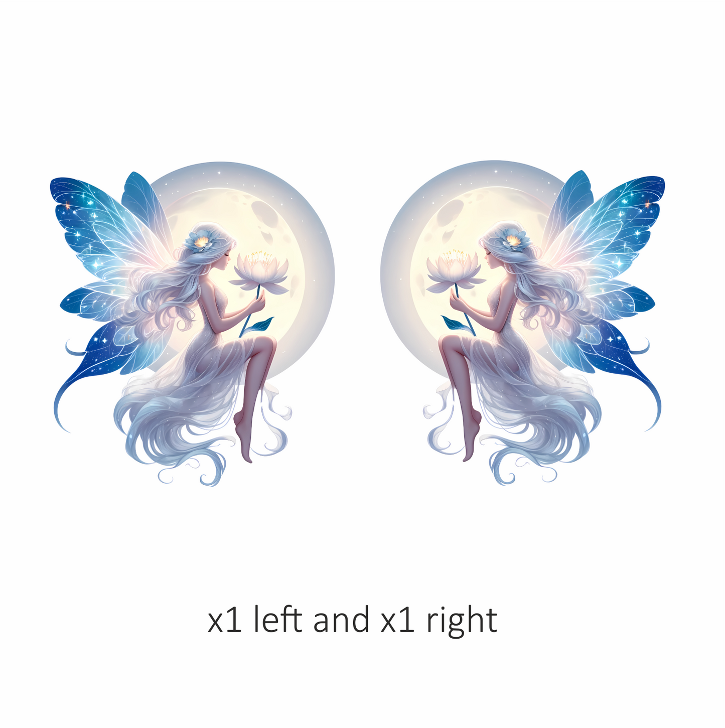 Fairy Moon White Flower Blue Wings Vinyl Sticker Decal
