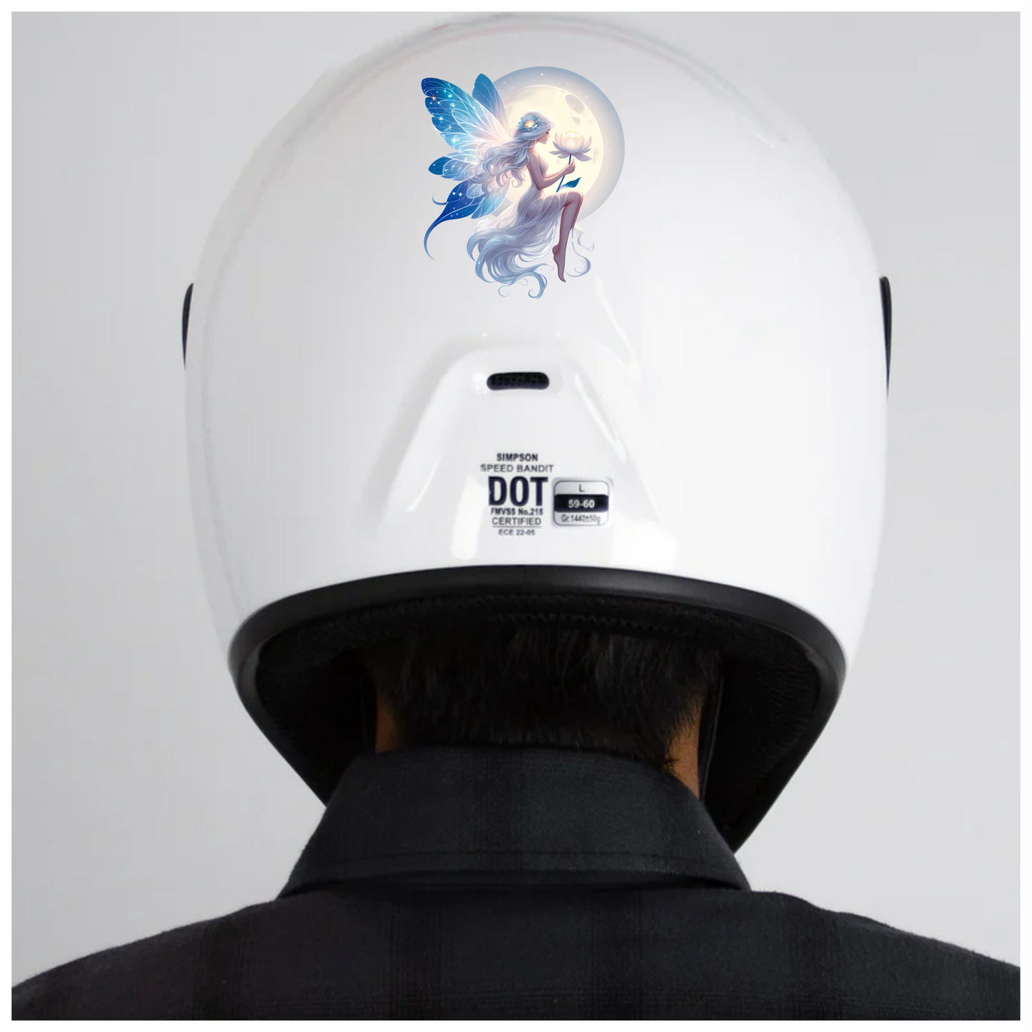 Fairy Moon White Flower Blue Wings Vinyl Sticker Decal