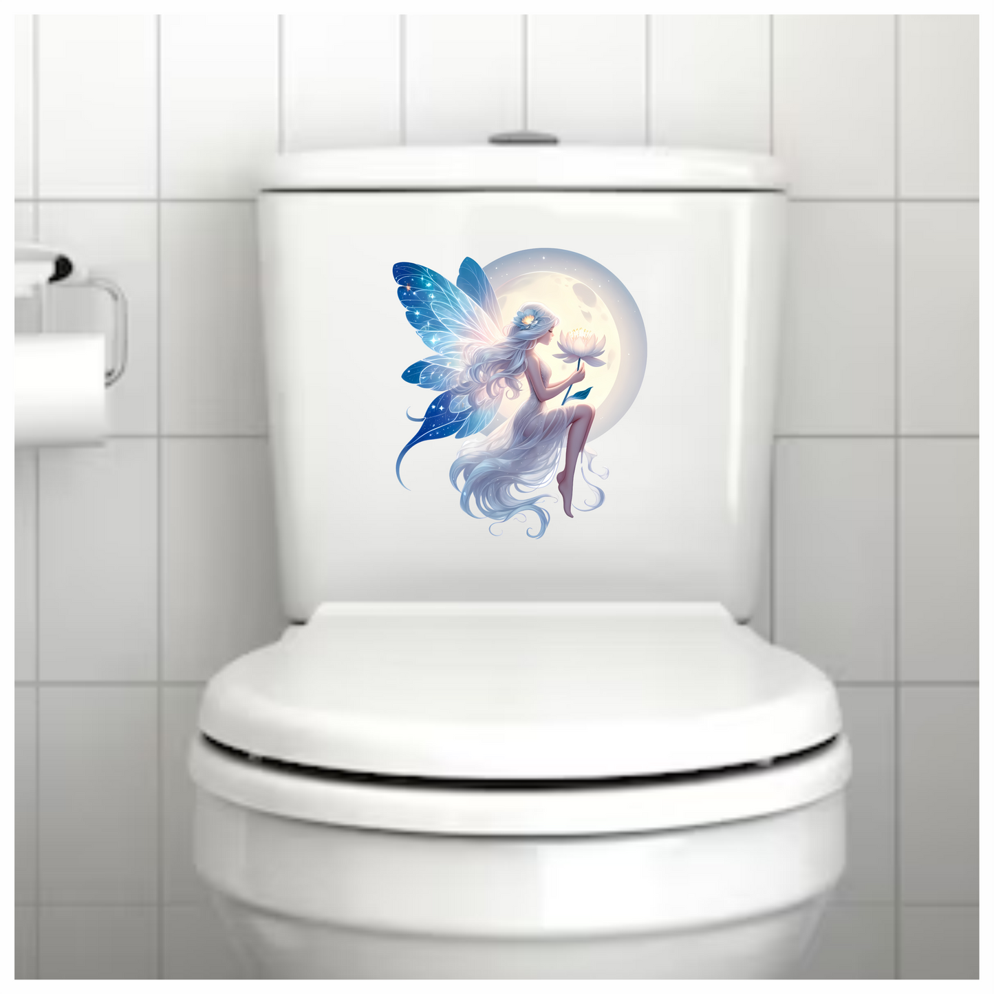Fairy Moon White Flower Blue Wings Vinyl Sticker Decal