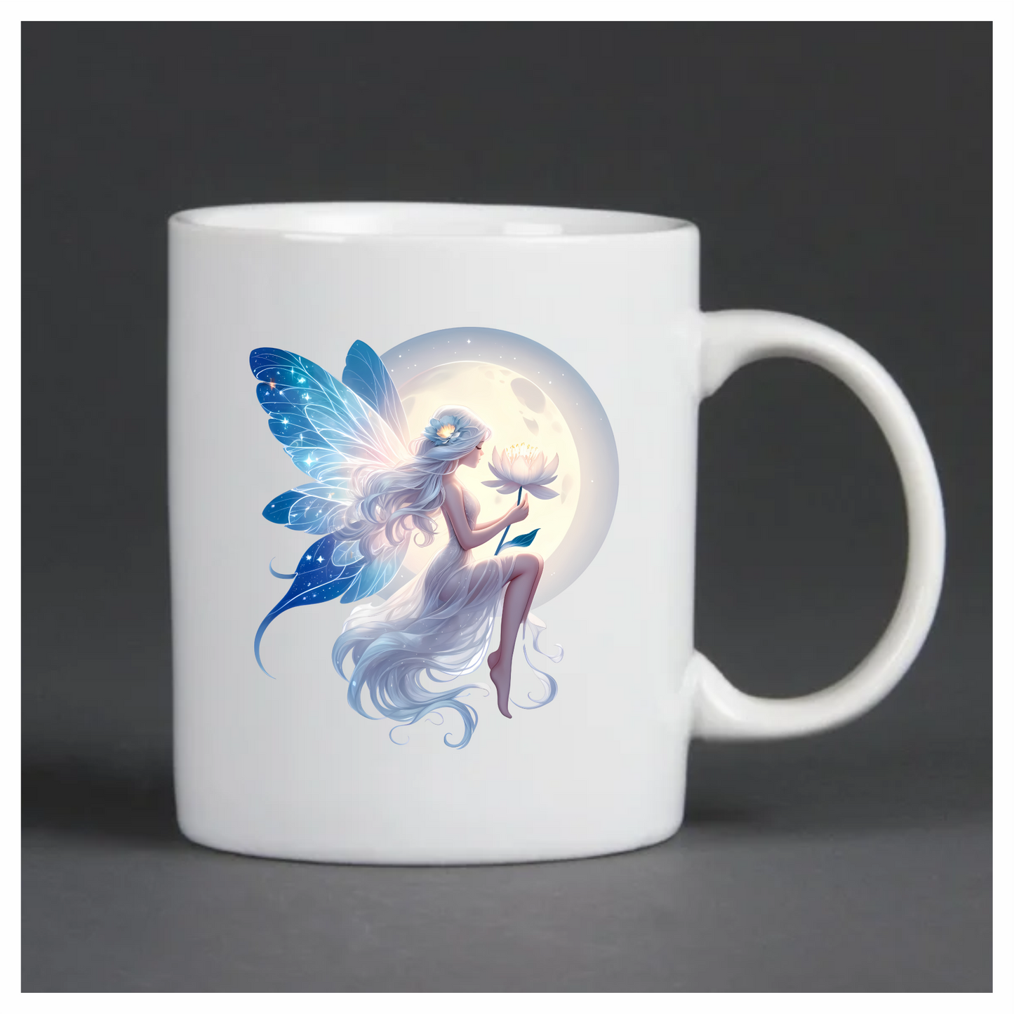 Fairy Moon White Flower Blue Wings Vinyl Sticker Decal