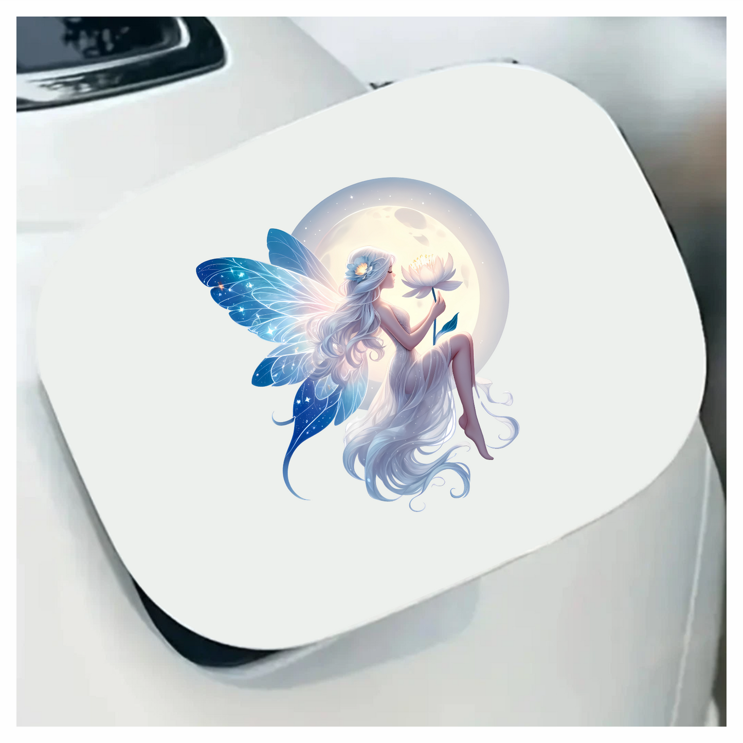 Fairy Moon White Flower Blue Wings Vinyl Sticker Decal