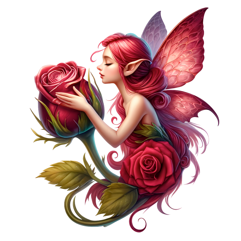 Pink Fairy Hugging Red Rose Vinyl Sticker Decal