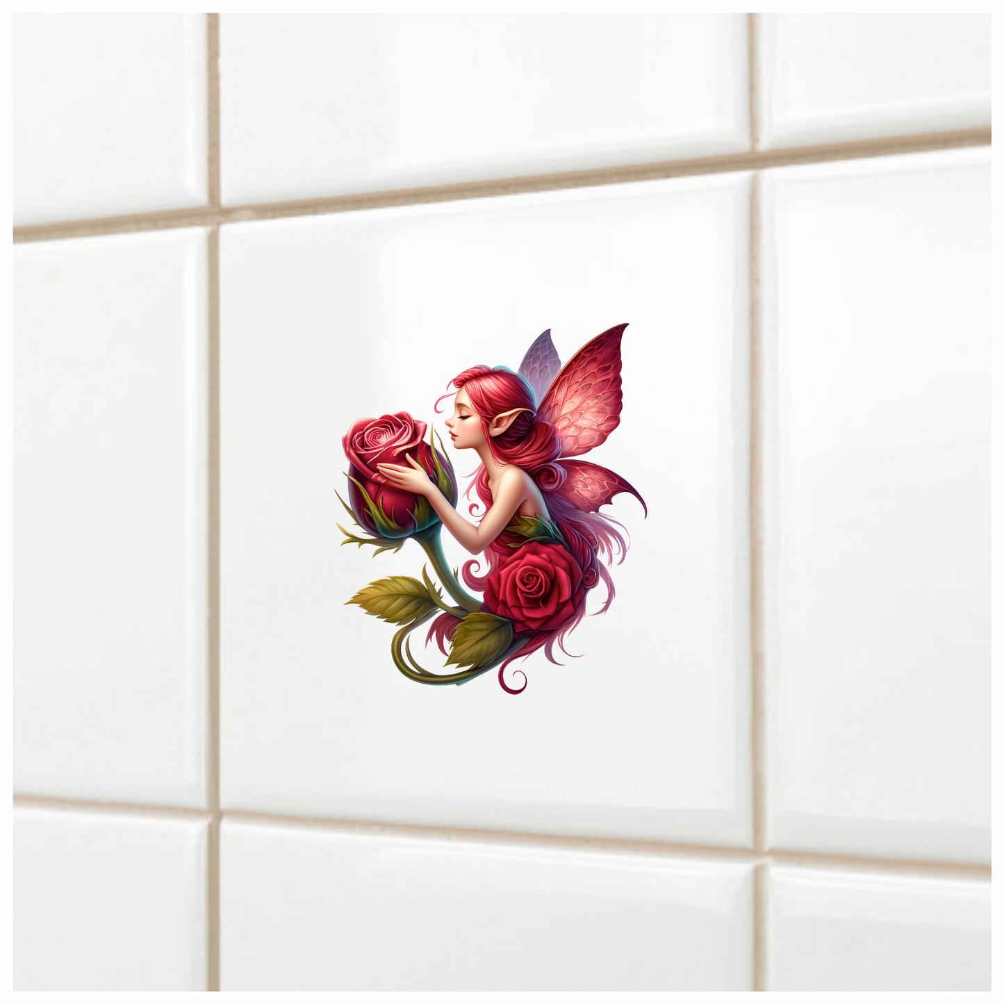 Pink Fairy Hugging Red Rose Vinyl Sticker Decal
