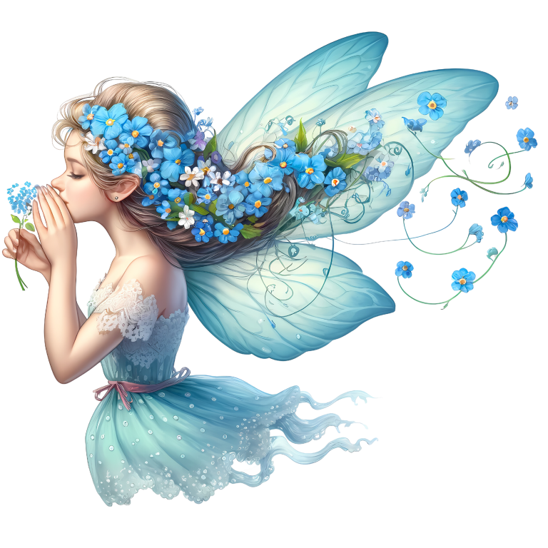 Fairy Blue Flower Wings Dress Vinyl Sticker Decal