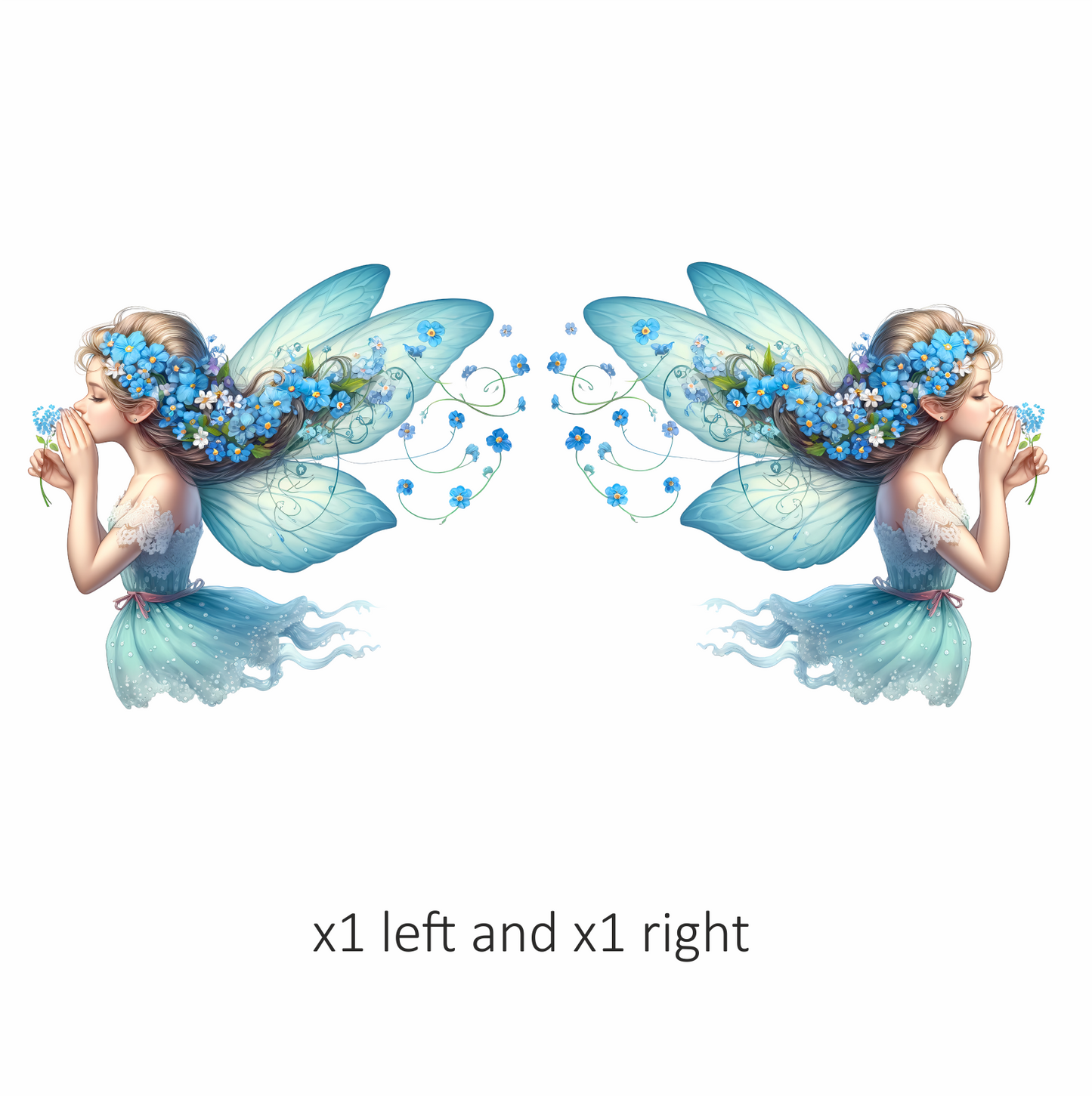 Fairy Blue Flower Wings Dress Vinyl Sticker Decal