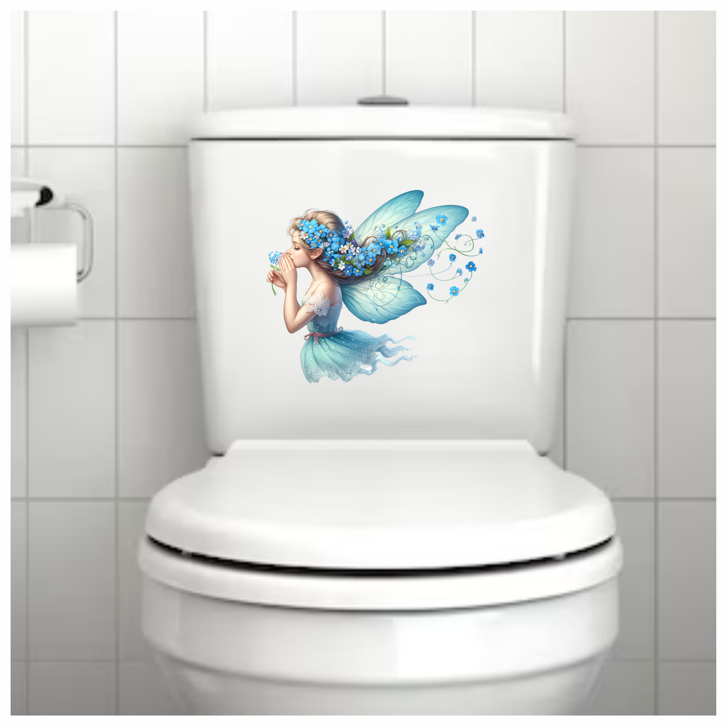 Fairy Blue Flower Wings Dress Vinyl Sticker Decal