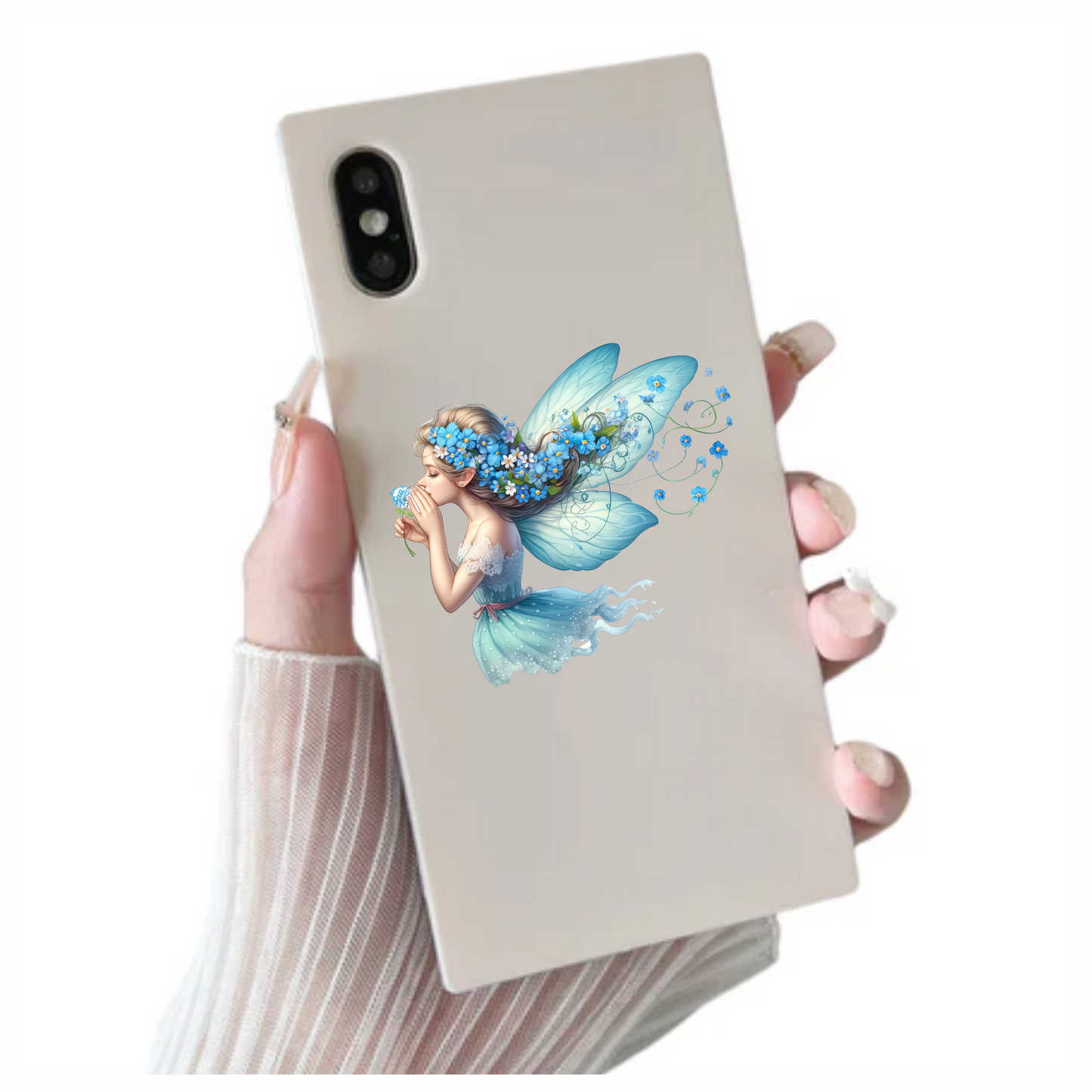 Fairy Blue Flower Wings Dress Vinyl Sticker Decal