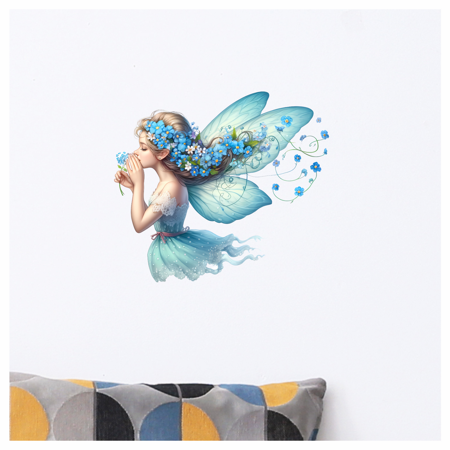 Fairy Blue Flower Wings Dress Vinyl Sticker Decal