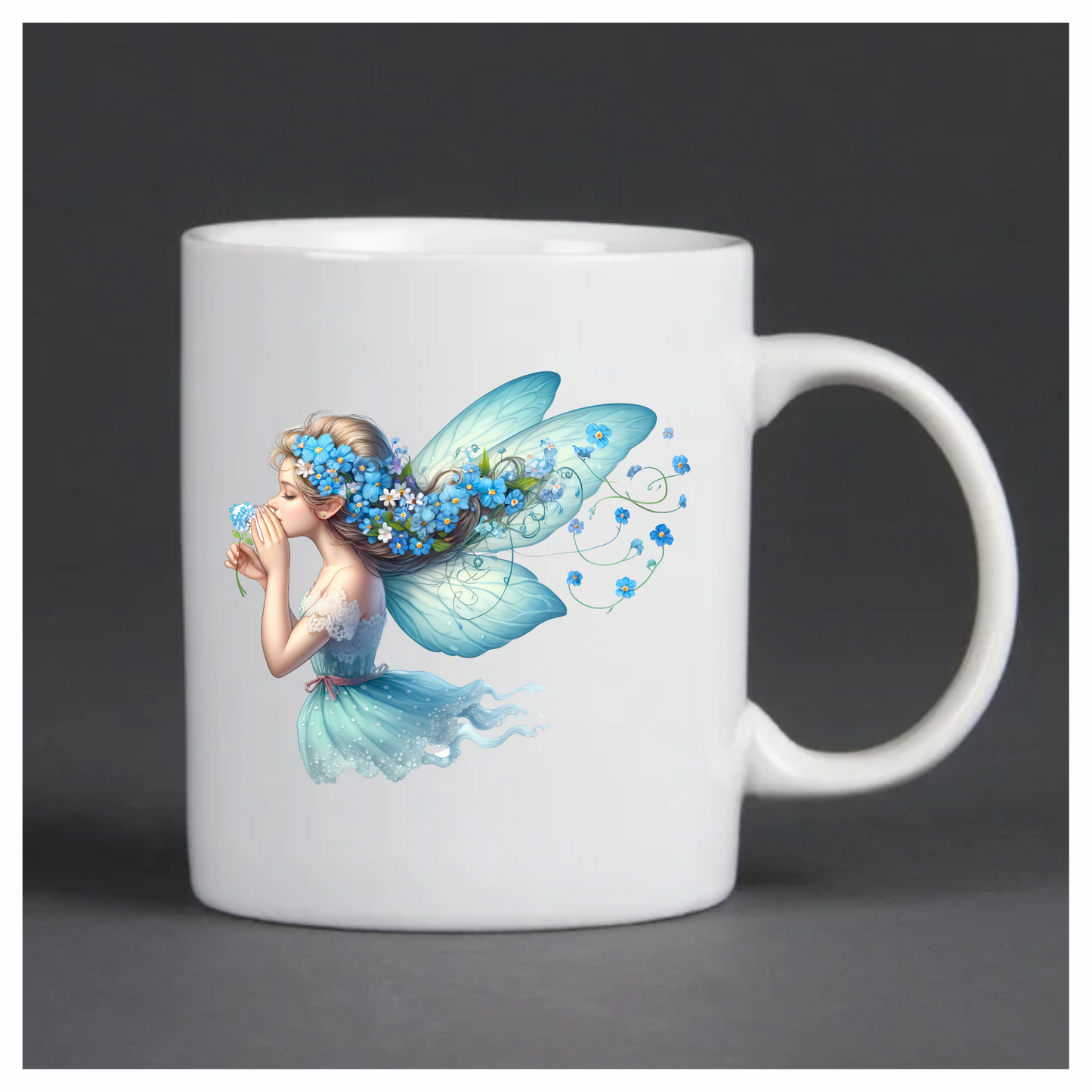 Fairy Blue Flower Wings Dress Vinyl Sticker Decal